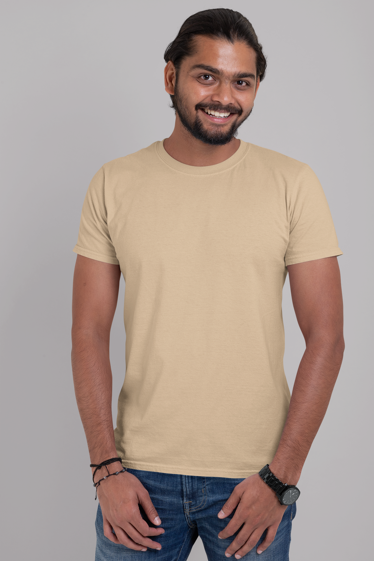 Beige Solid T-shirt